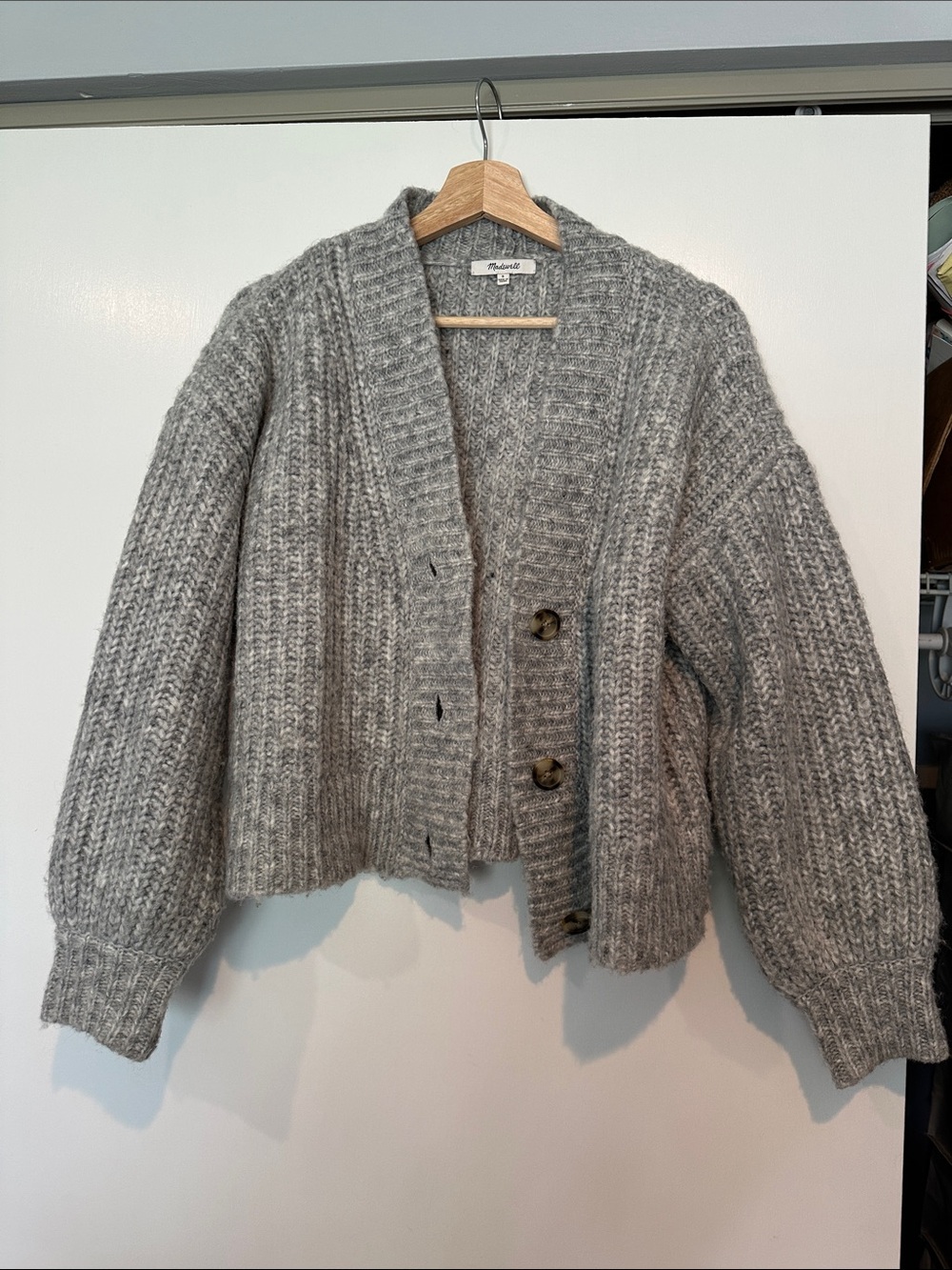 Madewell Heather Gray Cropped Chunky Knit Cardigan